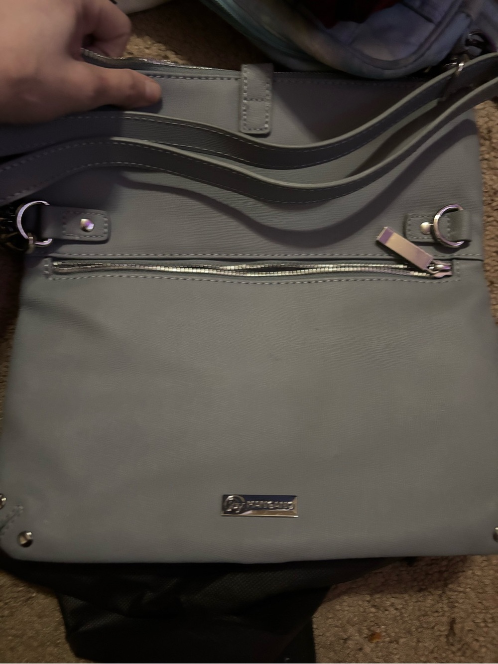 Women’s Gray Shoulder Bag with Front Zip Pocket